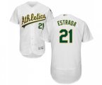 Oakland Athletics #21 Marco Estrada White Home Flex Base Authentic Collection Baseball Jersey