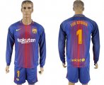 2017-18 Barcelona 1 TER STEGEN Home Long Sleeve Soccer Jersey