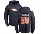 Denver Broncos #28 Royce Freeman Navy Blue Name & Number Logo Pullover Hoodie