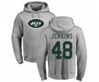 New York Jets #48 Jordan Jenkins Ash Name & Number Logo Pullover Hoodie