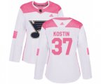 Women Adidas St. Louis Blues #37 Klim Kostin Authentic White Pink Fashion NHL Jersey