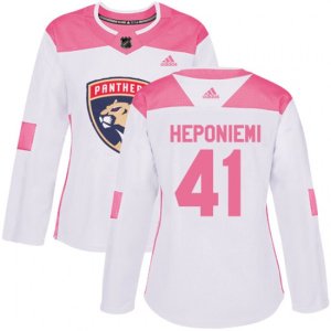 Women\'s Florida Panthers #41 Aleksi Heponiemi Authentic White Pink Fashion NHL Jersey