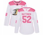 Women Anaheim Ducks #52 Julius Nattinen Authentic White Pink Fashion Hockey Jersey