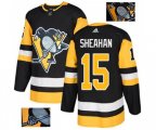 Adidas Pittsburgh Penguins #15 Riley Sheahan Authentic Black Fashion Gold NHL Jersey