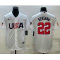 USA Baseball #22 Clayton Kershaw 2023 White World Baseball Classic Stitched Jerseys
