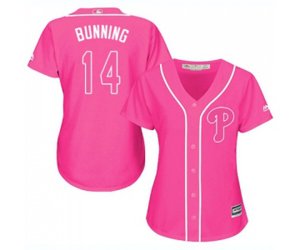 Women\'s Philadelphia Phillies #14 Jim Bunning Authentic Pink Fashion Cool Base Baseball Jersey