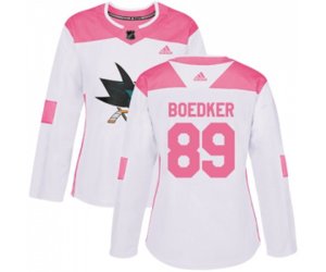Women Adidas San Jose Sharks #89 Mikkel Boedker Authentic White Pink Fashion NHL Jersey