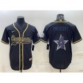 Dallas Cowboys #4 Dak Prescott Black Gold Team Big Logo With Patch Cool Base Stitched Baseball Jersey