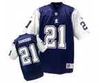 Dallas Cowboys #21 Deion Sanders Authentic Navy Blue White Throwback Football Jersey