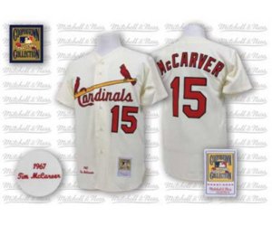 St. Louis Cardinals #15 Tim McCarver Authentic Cream Throwback Baseball Jersey