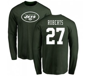 New York Jets #27 Darryl Roberts Green Name & Number Logo Long Sleeve T-Shirt