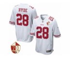 San Francisco 49ers #28 Carlos Hyde Nike White 70th Anniversary Patch Game Jersey