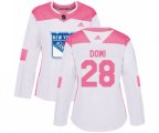 Women Adidas New York Rangers #28 Tie Domi Authentic White Pink Fashion NHL Jersey