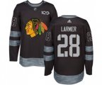 Chicago Blackhawks #28 Steve Larmer Authentic Black 1917-2017 100th Anniversary NHL Jersey