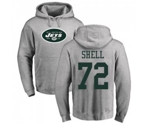 New York Jets #72 Brandon Shell Ash Name & Number Logo Pullover Hoodie
