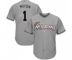 Miami Marlins #1 Cameron Maybin Replica Grey Road Cool Base Baseball Jersey