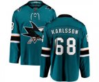 San Jose Sharks #68 Melker Karlsson Fanatics Branded Teal Green Home Breakaway NHL Jersey