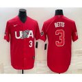 USA Baseball #3 Mookie Betts Number 2023 Red World Classic Stitched Jerseys