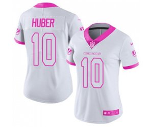 Women Cincinnati Bengals #10 Kevin Huber Limited White Pink Rush Fashion Football Jersey