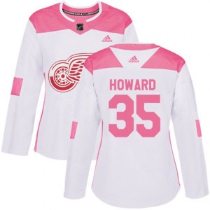 Women\'s Detroit Red Wings #35 Jimmy Howard Authentic White Pink Fashion NHL Jersey