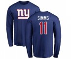 New York Giants #11 Phil Simms Royal Blue Name & Number Logo Long Sleeve T-Shirt