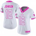 Women Carolina Panthers #12 Charles Johnson Limited White Pink Rush Fashion NFL Jersey