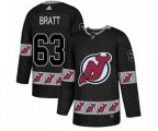 New Jersey Devils #63 Jesper Bratt Authentic Black Team Logo Fashion Hockey Jersey