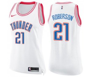 Women\'s Oklahoma City Thunder #21 Andre Roberson Swingman White Pink Fashion Basketball Jersey