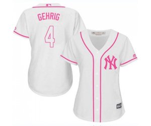 Women\'s New York Yankees #4 Lou Gehrig Authentic White Fashion Cool Base Baseball Jersey