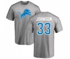 Detroit Lions #33 Kerryon Johnson Ash Name & Number Logo T-Shirt
