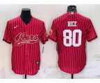 San Francisco 49ers #80 Jerry Rice Red Pinstripe With Patch Cool Base Stitched Baseball Jersey