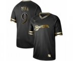 Milwaukee Brewers #9 Manny Pina Authentic Black Gold Fashion Baseball Jersey
