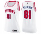 Women's Detroit Pistons #81 Jose Calderon Swingman White Pink Fashion Basketball Jersey