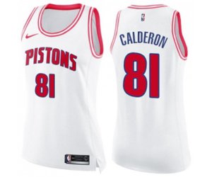 Women\'s Detroit Pistons #81 Jose Calderon Swingman White Pink Fashion Basketball Jersey