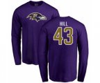Baltimore Ravens #43 Justice Hill Purple Name & Number Logo Long Sleeve T-Shirt