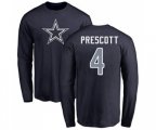 Dallas Cowboys #4 Dak Prescott Navy Blue Name & Number Logo Long Sleeve T-Shirt