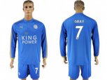 Leicester City #7 Gray Home Long Sleeves Soccer Club Jersey