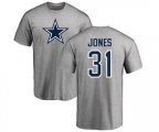 Dallas Cowboys #31 Byron Jones Ash Name & Number Logo T-Shirt