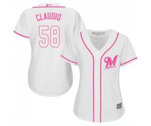 Women\'s Milwaukee Brewers #58 Alex Claudio Replica White Fashion Cool Base Baseball Jersey