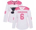 Women Adidas St. Louis Blues #6 Joel Edmundson Authentic White Pink Fashion NHL Jersey