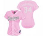 Women's Los Angeles Dodgers #34 Fernando Valenzuela Replica Pink Fashion Baseball Jersey