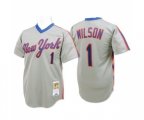 New York Mets #1 Mookie Wilson Authentic Grey Throwback Baseball Jersey