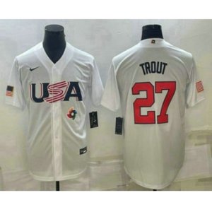USA Baseball #27 Mike Trout 2023 White World Baseball Classic Replica Stitched Jersey