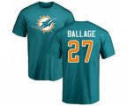 Miami Dolphins #27 Kalen Ballage Aqua Green Name & Number Logo T-Shirt