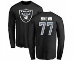 Oakland Raiders #77 Trent Brown Black Name & Number Logo Long Sleeve T-Shirt