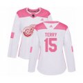 Women's Detroit Red Wings #15 Chris Terry Authentic White Pink Fashion NHL Jersey