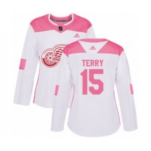 Women\'s Detroit Red Wings #15 Chris Terry Authentic White Pink Fashion NHL Jersey