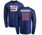 New York Giants #10 Eli Manning Royal Blue Name & Number Logo Long Sleeve T-Shirt