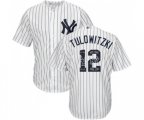 New York Yankees #12 Troy Tulowitzki Authentic White Team Logo Fashion Baseball Jersey