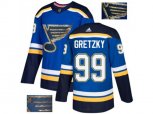 Adidas St. Louis Blues #99 Wayne Gretzky Blue Home Authentic Fashion Gold Stitched NHL Jersey